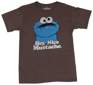 Sesame Street Mens T-Shirt -  "Hey, Nice Mustache!" Cookie Face with Stache