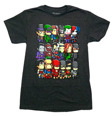 Scribblenauts Mens T-Shirt - Three Rows of Chibi Superheroes