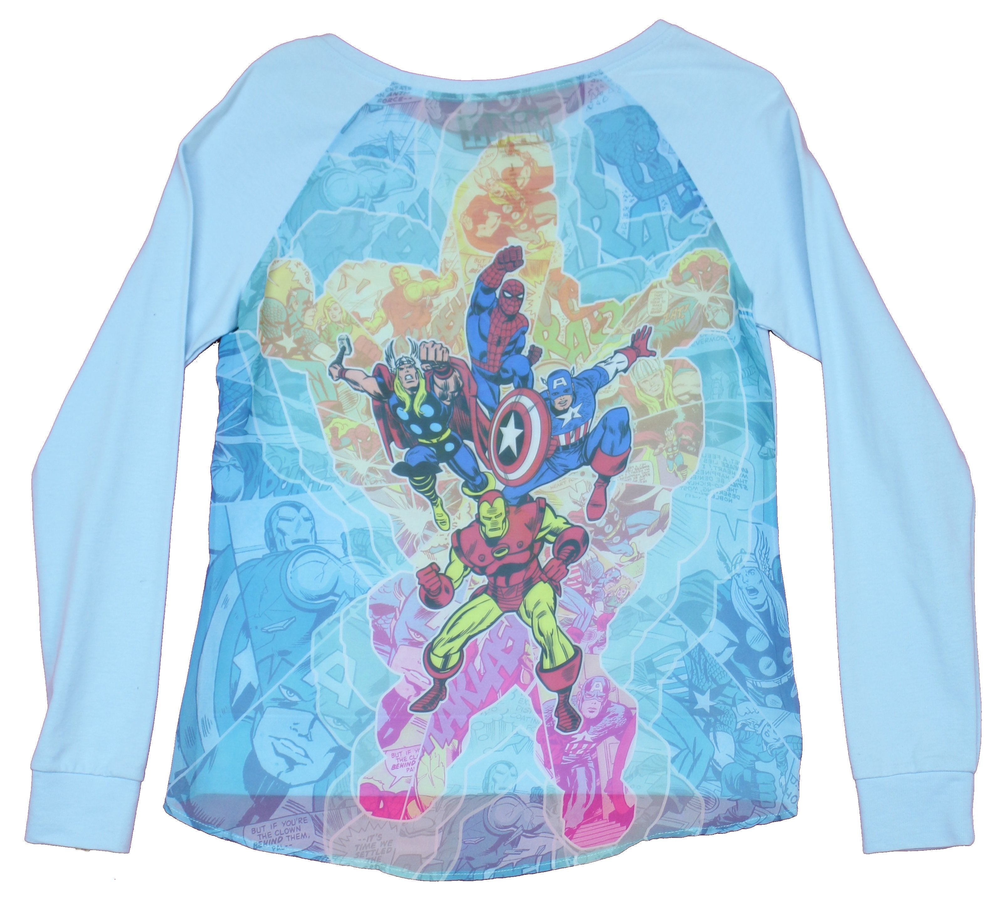 Marvel Comics Girls Juniors Long sleeve  - Spider-man Thor Cap Iron Man Attack Tie Dye
