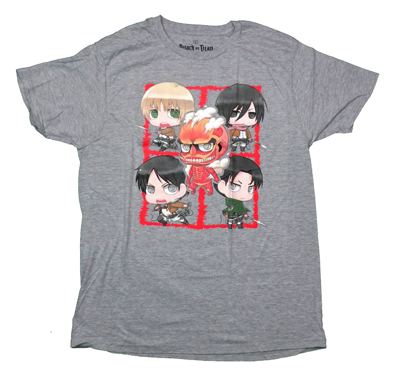 Attack on Titan Mens T-Shirt -Cast of Chibi Characters Titan Chibi Center