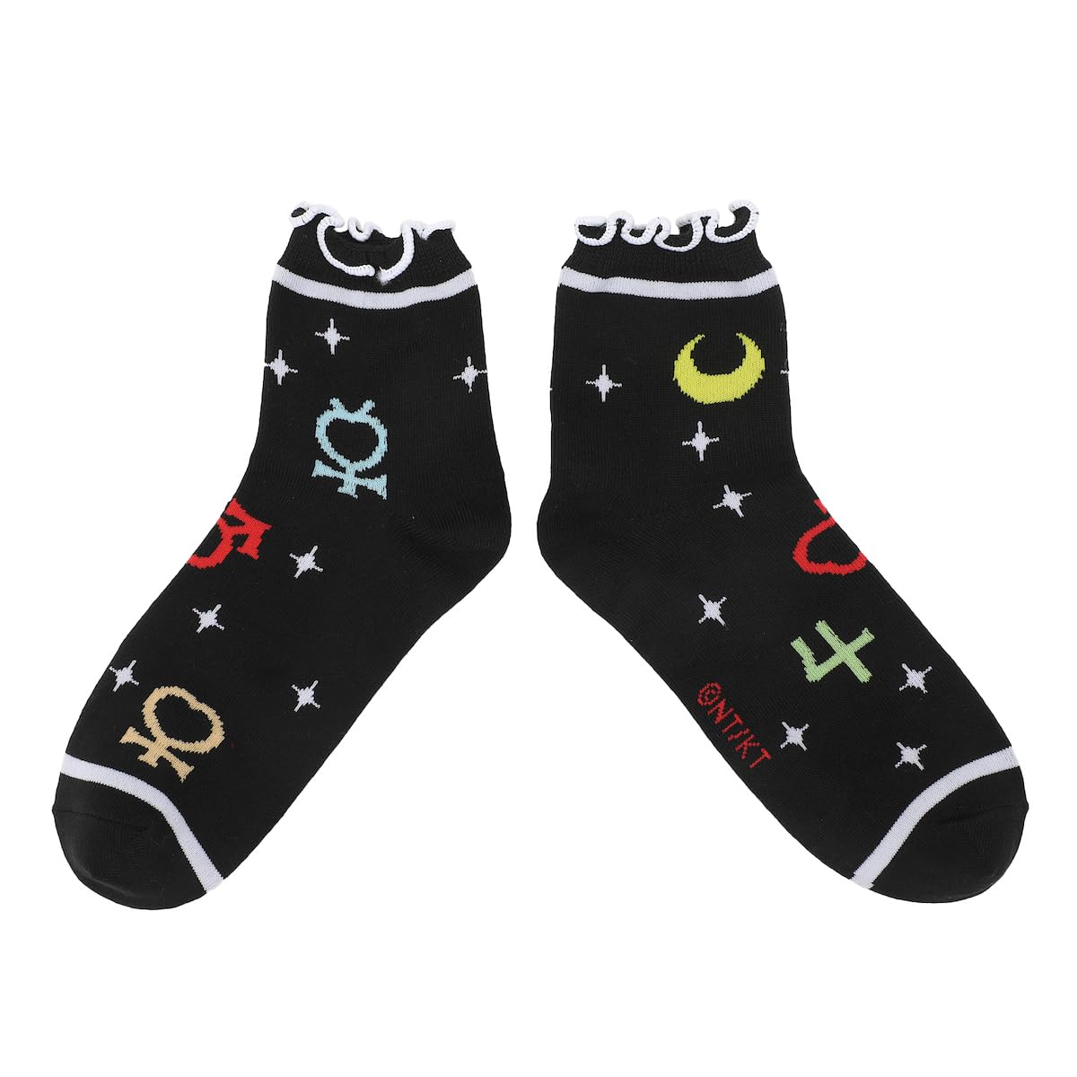 Bioworld Sailor Moon Cosmic Symbols & Cats Women's 3-Pair Lettuce Edge Casual Quarter Crew Socks