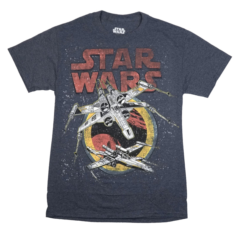 Star Wars Mens T-Shirt - X-Wings Below Name Over Speckled Background