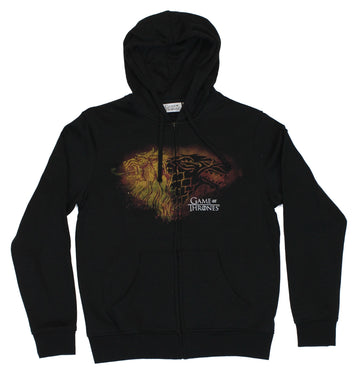 Game of Thrones Mens Hoodie Sweatshirt - Yellow Red Stamped Stark Crest