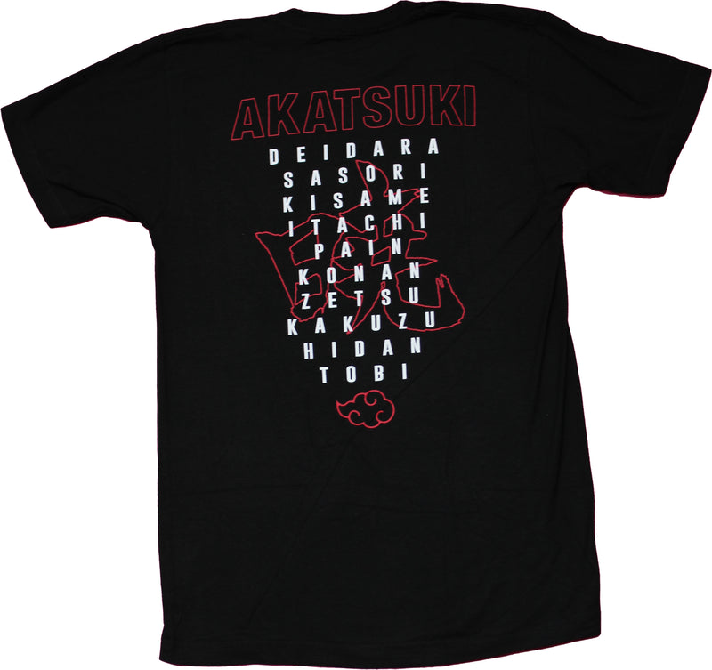 Naruto Shippuden Mens T-Shirt - Akatsuki Chibi Cast Names on