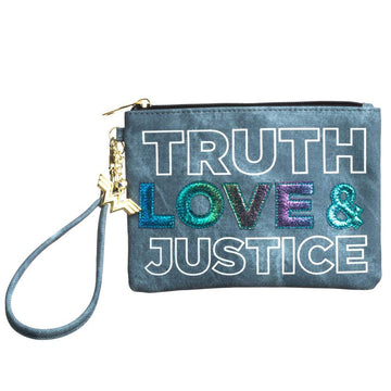 Truth Love & Justice Wonder Woman Superhero Denim Clutch