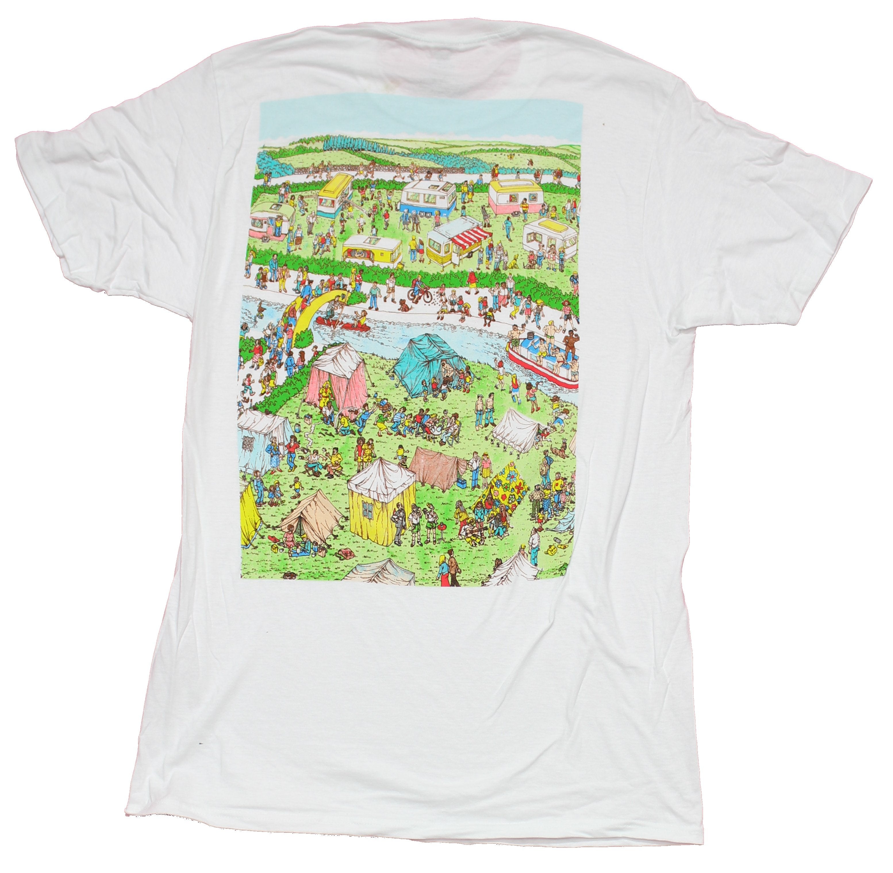 Where's Waldo Mens T-Shirt - Large Logo front River Scene Back
