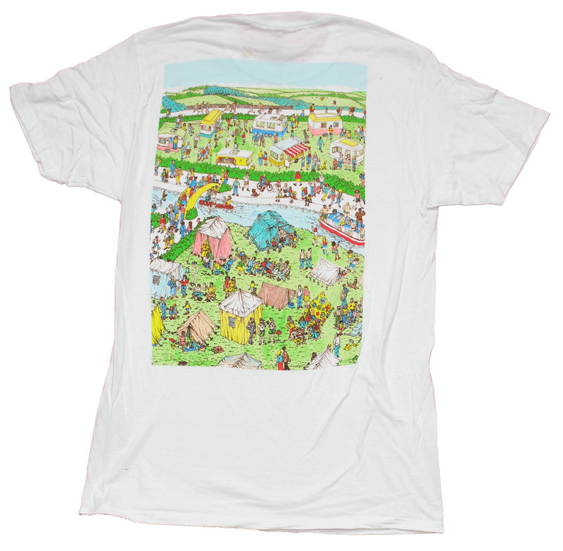 Where's Waldo Mens T-Shirt - Large Logo front River Scene Back