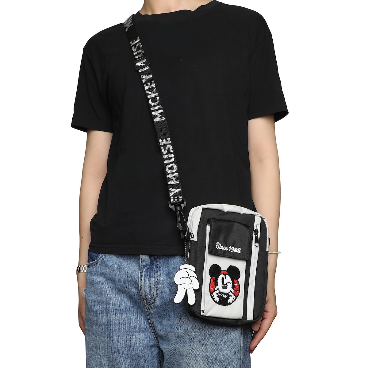 Disney Mickey Mouse Classic Silly Mickey Face Adult Black Crossbody Mini Messenger Bag