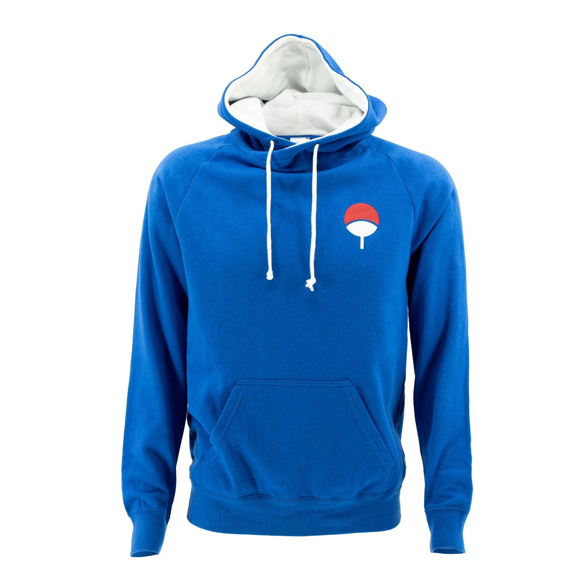 Ripple Junction Naruto Shippuden Adult Unisex Sasuke Symbol Funnel Neck Pull Over Fleece Hoodie Royal