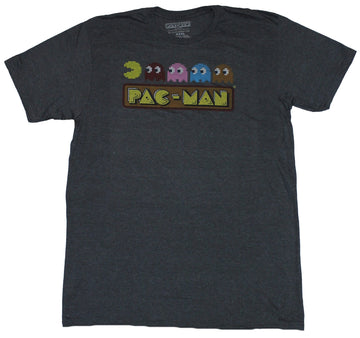 Pac-Man Mens T-Shirt - Distressed Pac-Man Chase Over Logo