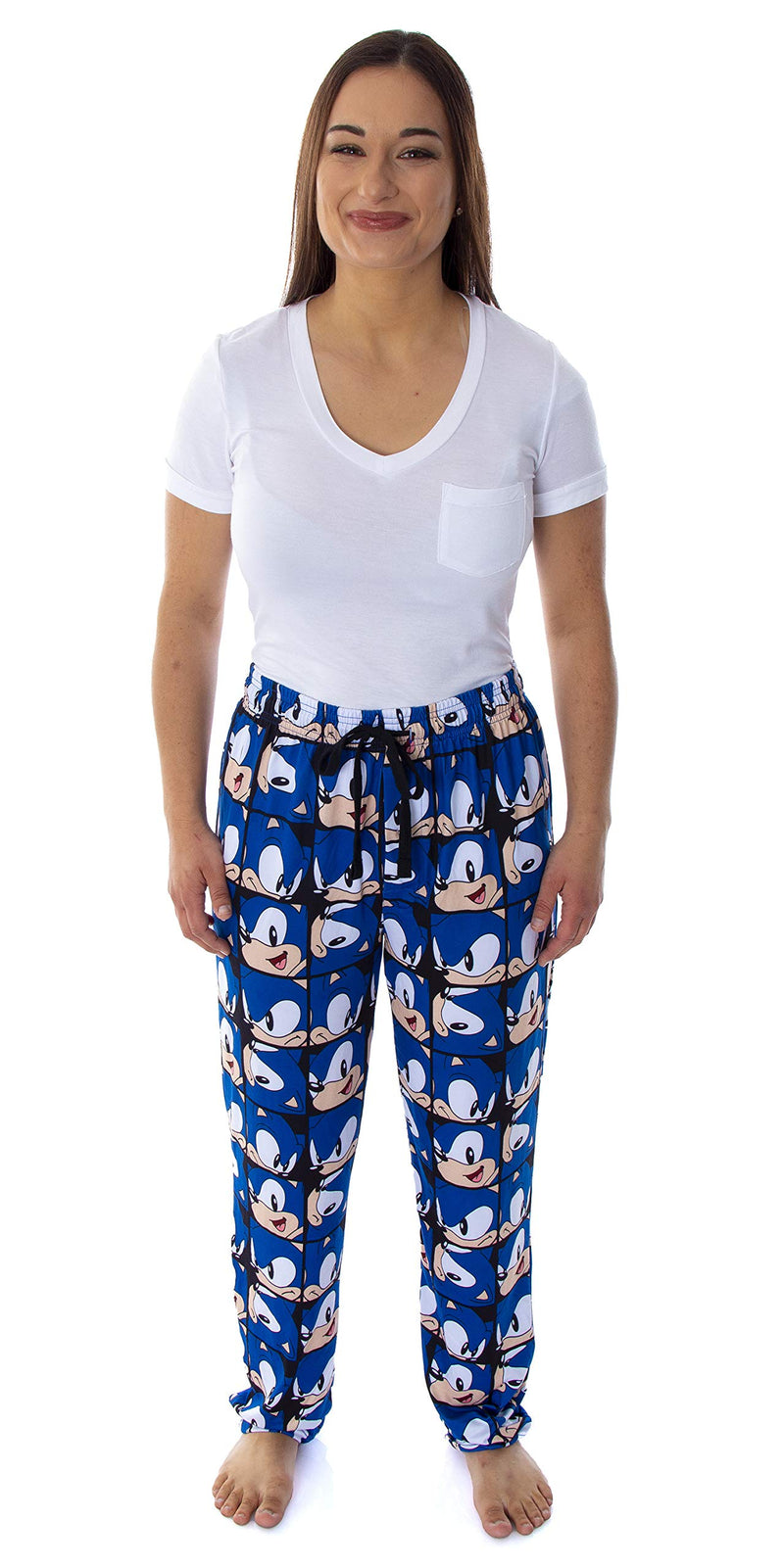Sonic The Hedgehog Men's Video Game Character Face Pattern Sleep Lounge Pajama Pants