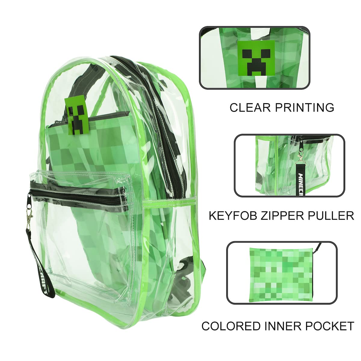 Bioworld Minecraft 17 Clear Plastic Backpack with Removable Laptop Pocket