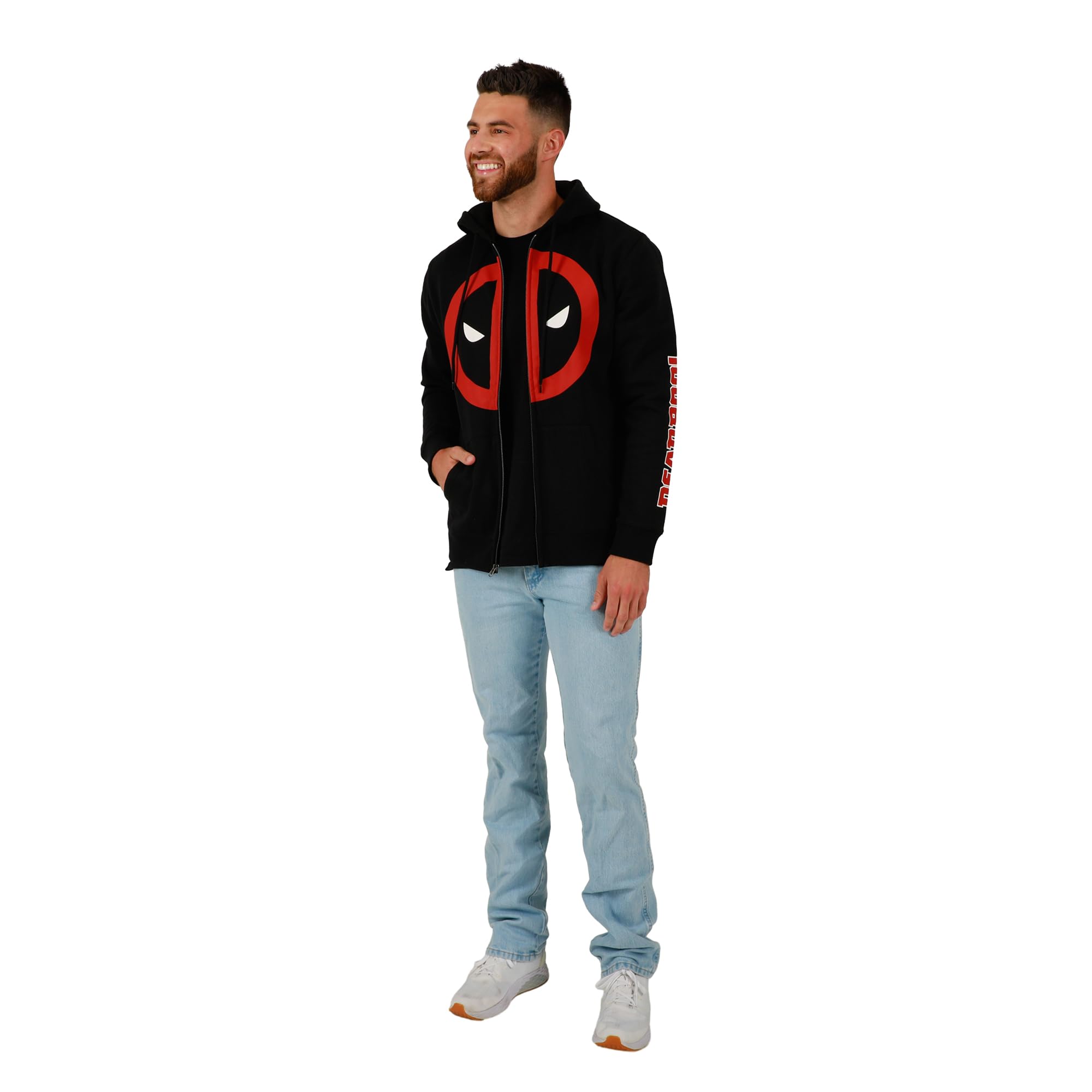 Bioworld Marvel Deadpool Mask Logo Long Sleeve Unisex Adult Zip-Up Hoodie