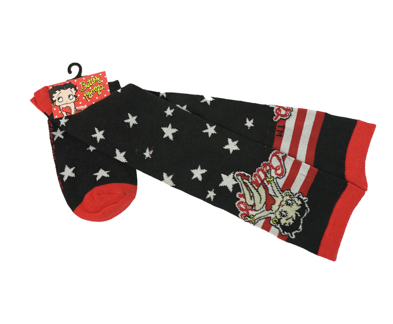 Classic Betty Boop Black & Red Crew Socks W/ Stars & Stripes