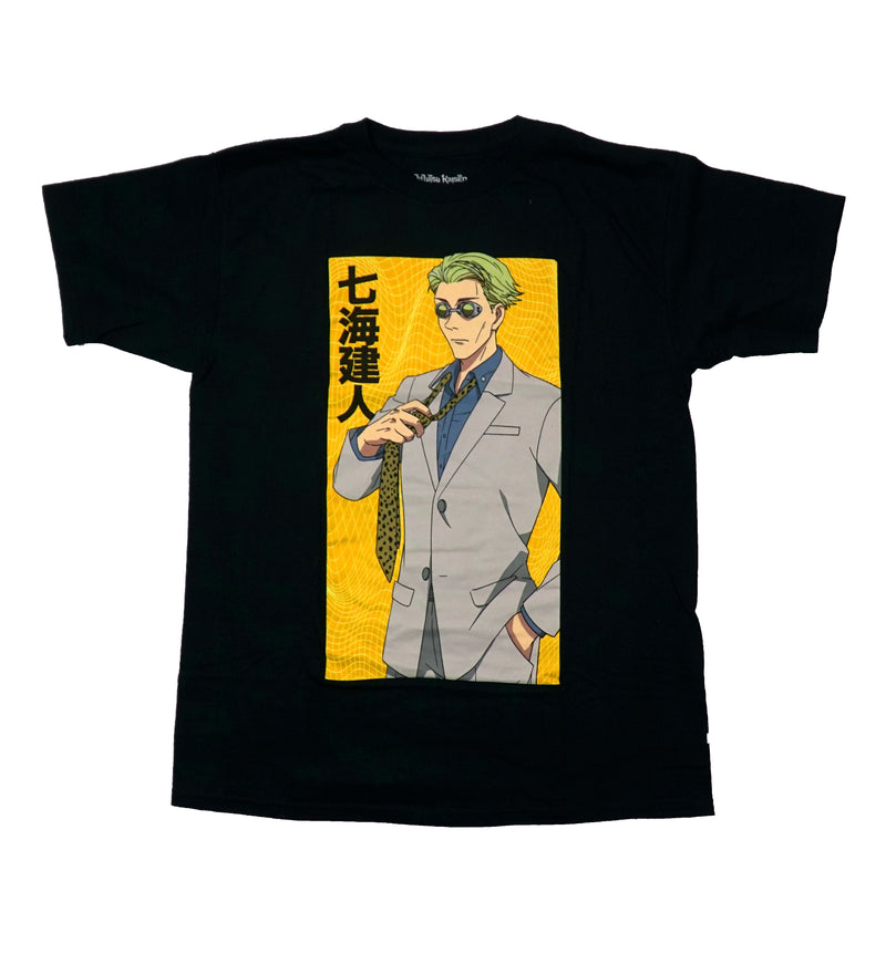 Jujutsu Kaisen Mens T-Shirt - Gojo Pull Neck Tie In Front of Web Background - Inmyparentsbasement.com