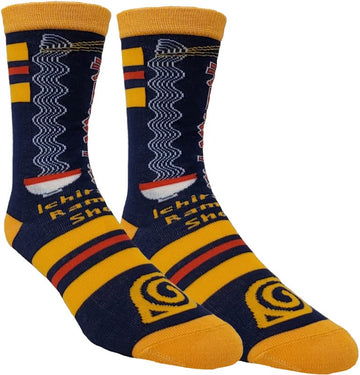 Ripple Junction Naruto Shippuden Adult Crew Socks Ichiraku Ramen Navy and Gold Officially Licensed