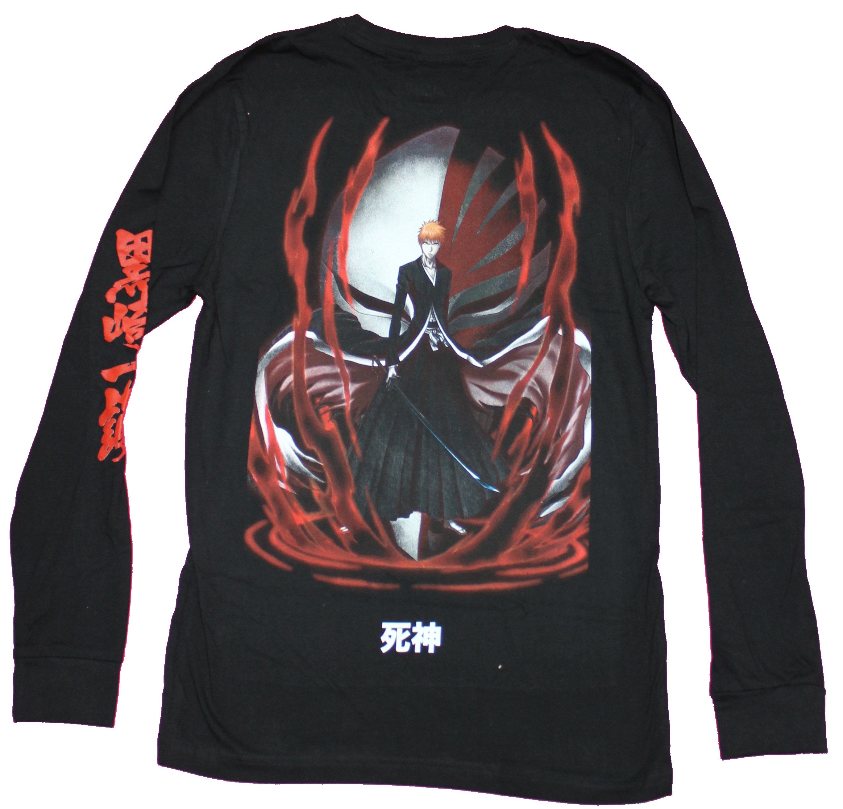 Bleach Men Long Sleeve Mens T-Shirt - Ichigo Standing Mask Red Swirl Image