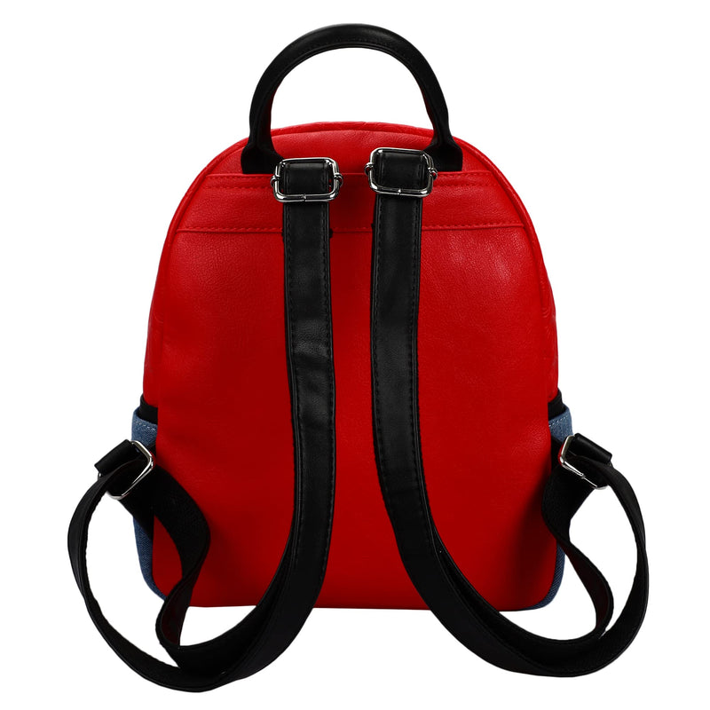 Super Mario Icon Patches red and Blue denim tone Embossed Mini Backpack