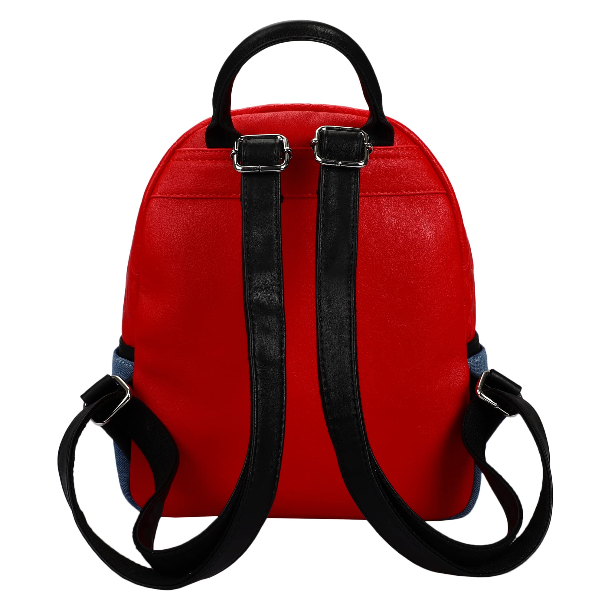 Super Mario Icon Patches red and Blue denim tone Embossed Mini Backpack