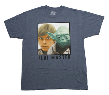 Star Wars Mens T-Shirt - Luke Skywalker Pictured with Yoda Above Jedi Master