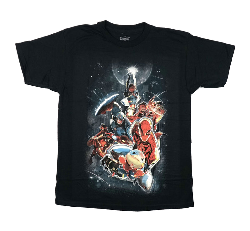 Marvel Rivals Mens T-Shirt - Giant Collage of Characters Among Galaxy