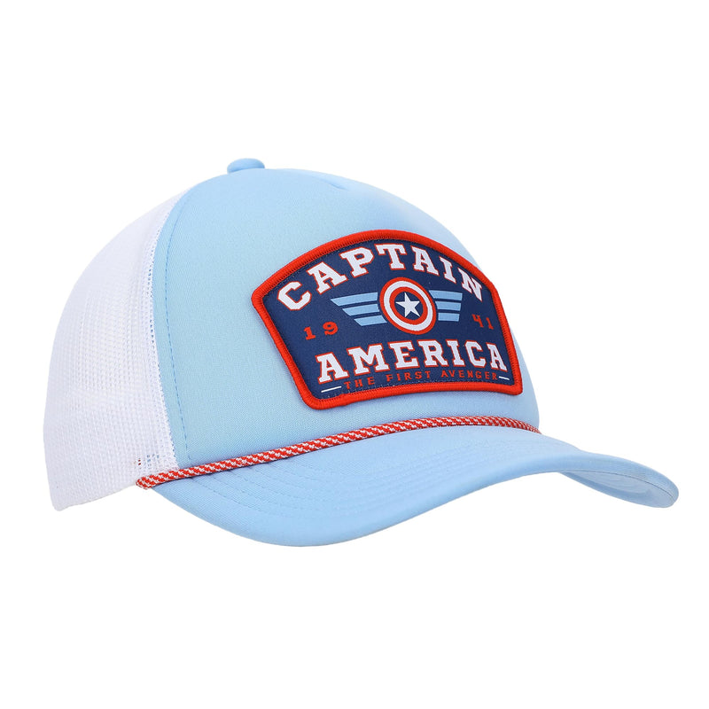 Marvel Universe Captain America Superhero Shield & Wings Adult Blue Trucker Hat