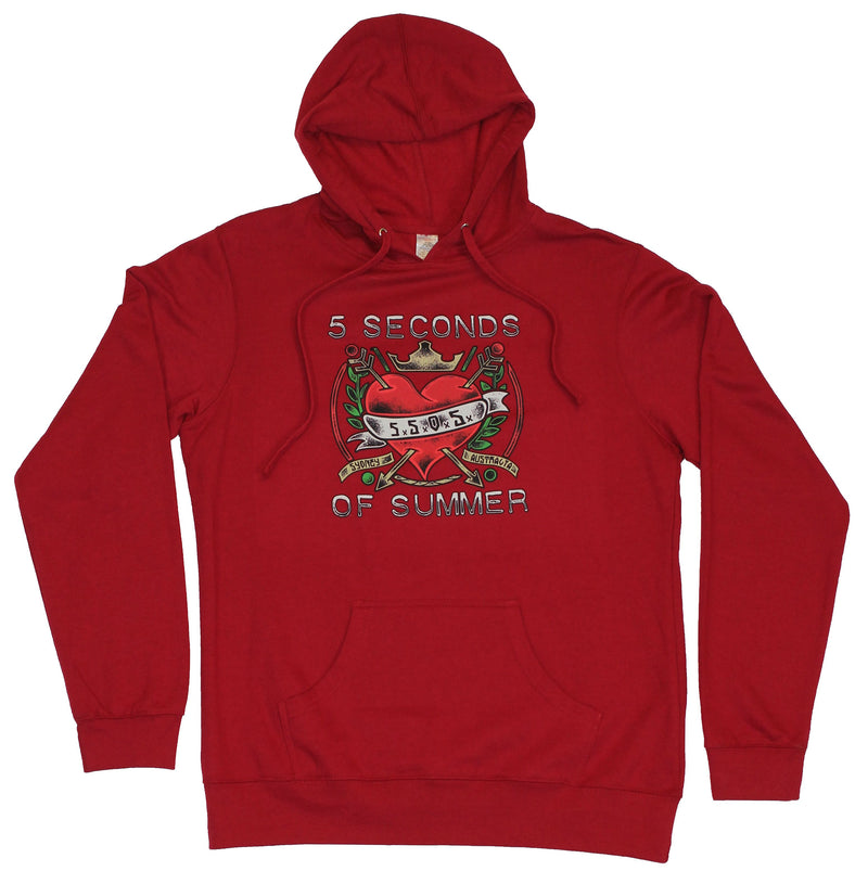 5 Five Seconds of Summer Mens Hoodie Sweatshirt - Arrow Pierced Five Hoodie Image (XX-Large) Maroon