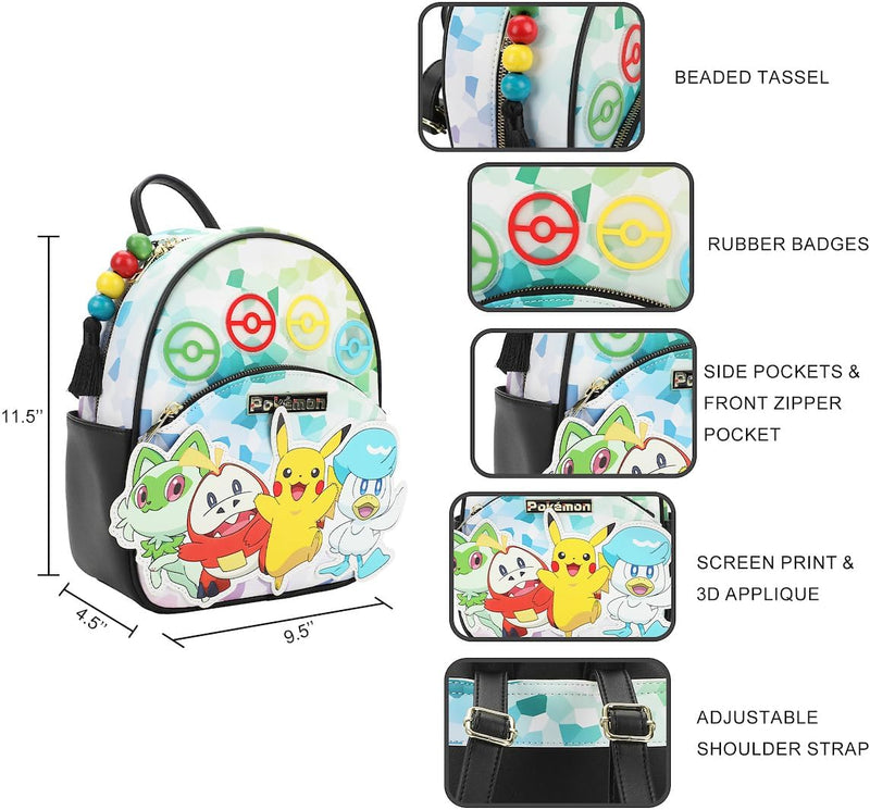Bioworld Pokemon Sprigatito Fuecoco Pikachu & Quaxly 11.5 Tie-Dye Mini Backpack