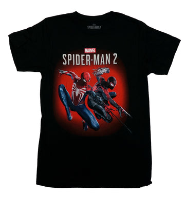 Spider-Man 2 Mens T-Shirt - Duo Cover Art Over Red Background