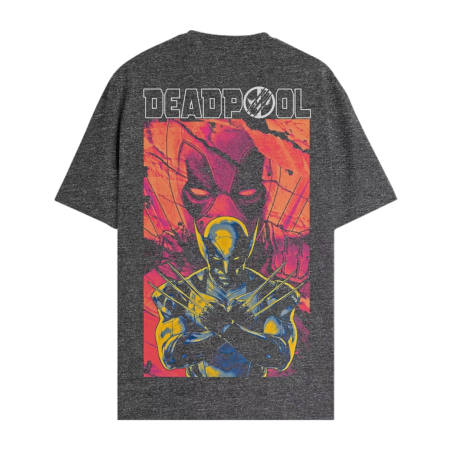 Deadpool & Wolverine Mens T-Shirt - Portrait Lapel Stylized Back Image