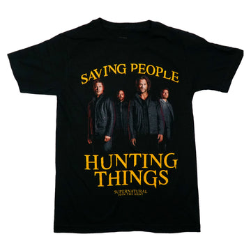 Supernatural Mens T-Shirt - Saving People Hunting Things Cast In Logo