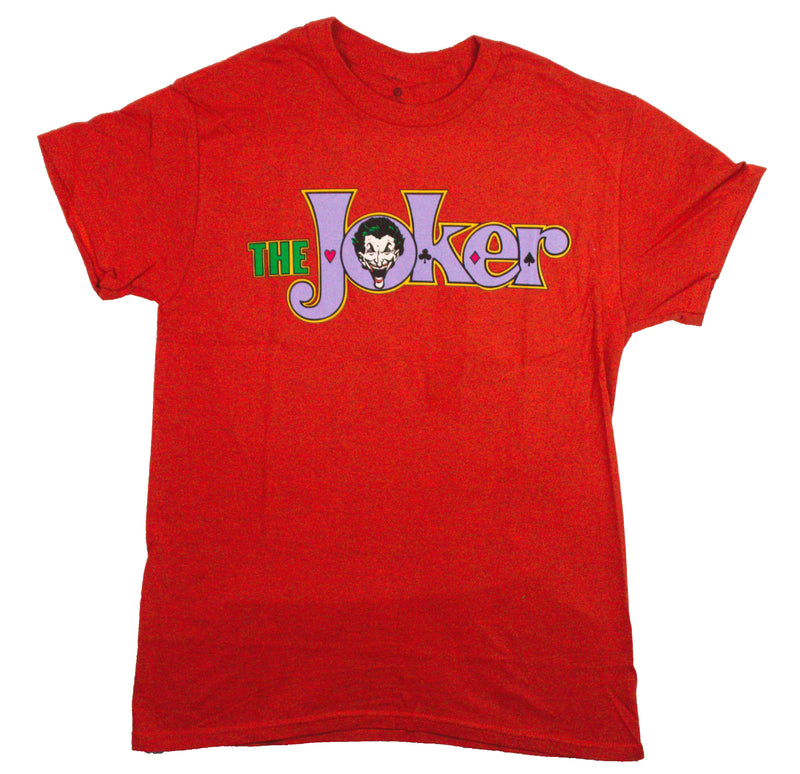 The Joker Mens T-Shirt - Logo Front Flipping Cards on Back Ha Ha Ha