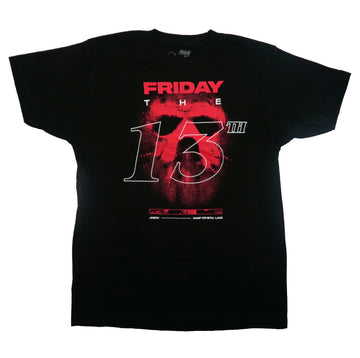 Friday the 13th Mens T-Shirt - Distressed Red Mask Outline 13 Camp Crystal