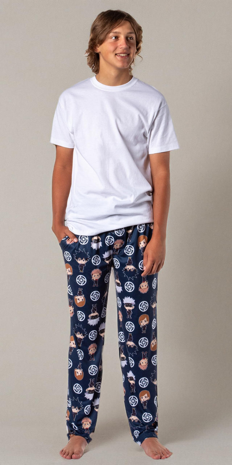 Bioworld Jujutsu Kaisen Men's Chibi Sorcerers School Logo Allover Print Lounge Pajama Pants