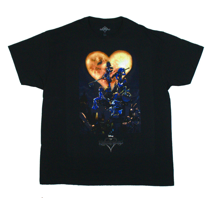 Kingdom Hearts Mens T-Shirt - Cast Sitting Below Heart Moon
