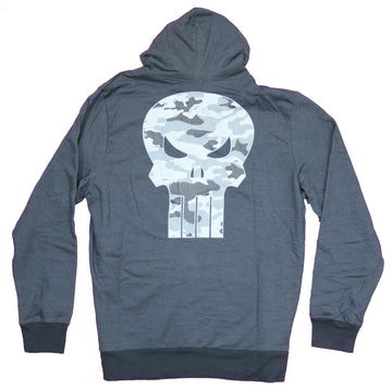The Punisher Mens Zip Up Hoodie - Logo Lapel Black Gray Camo Skull Back