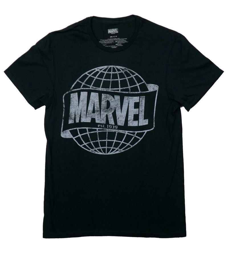 Marvel Mens T-Shirt - Distressed Globe Logo est.1939 - Inmyparentsbasement.com