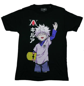 Hunter X Hunter Mens T-Shirt - Killua Waving Holding Skateboard