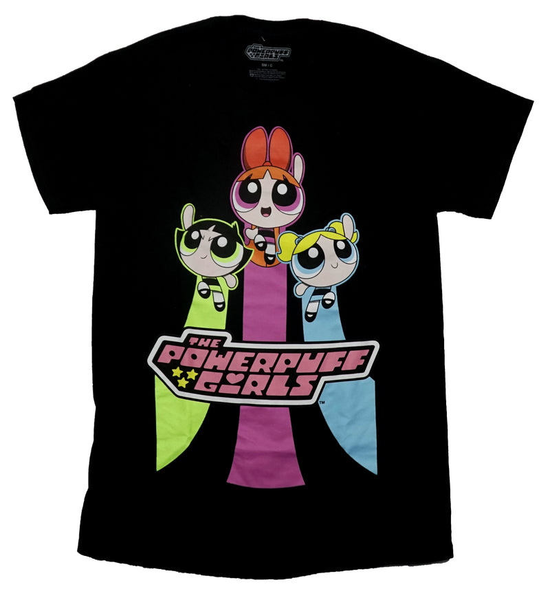 The Powerpuff Girls Mens T-Shirt - Flying Trio over Name