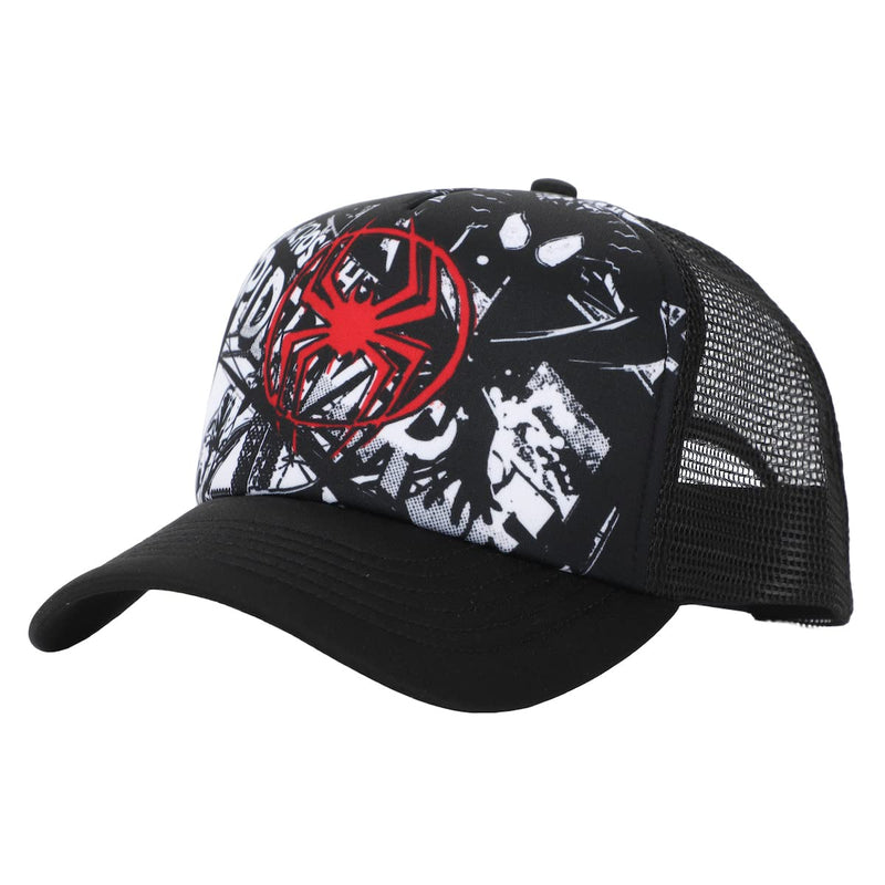 Spider-Man: Across The Spider-Verse Miles Morales Spider Logo with Black-and-White Background Adjustable Trucker Hat