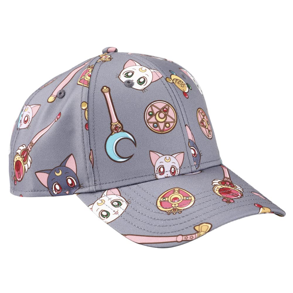 Sailor Moon Cats & Symbols All Over Print Snapback Hat Gray