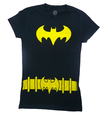 Batman Girls Juniors T-Shirt - DC Comics Batman Logo and Belt Costume