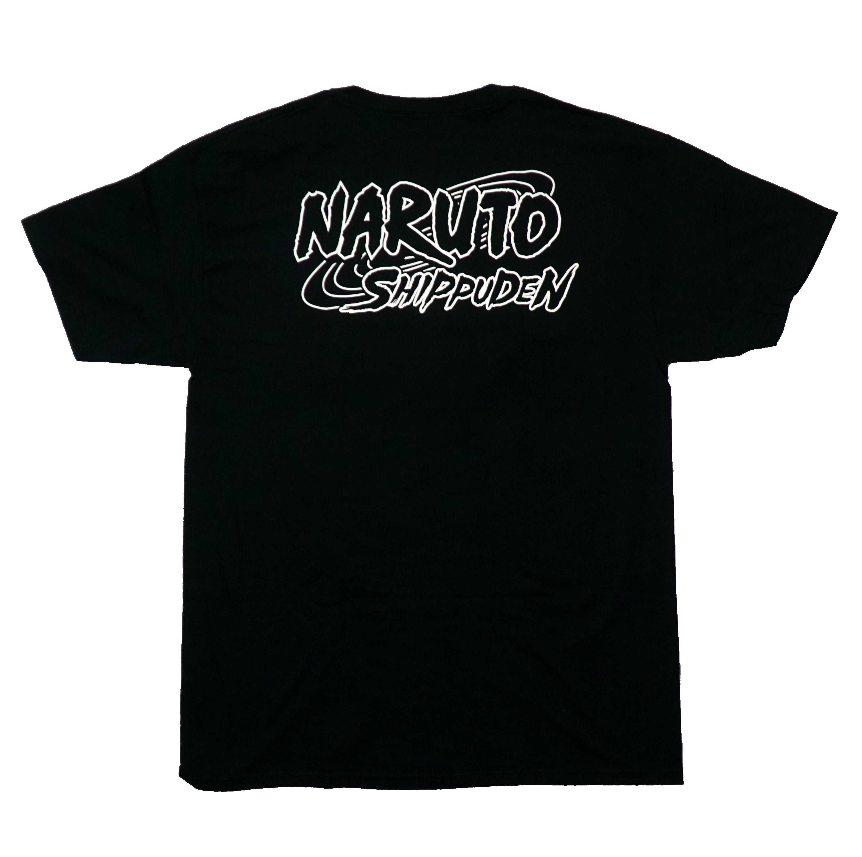Naruto Shippuden Mens T-Shirt - Repeat Kanji Eye Images Along Red Icons