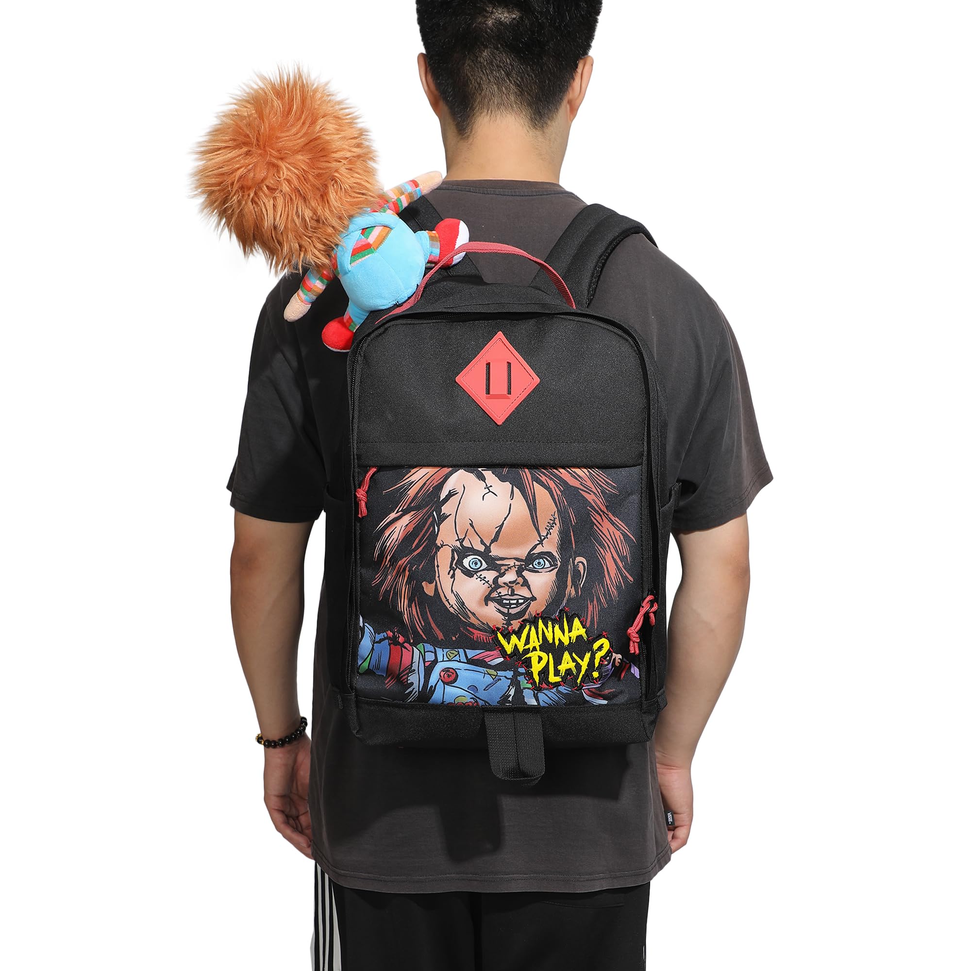 Chucky 17.5" Black adult Backpack With Plush Character Charm - Inmyparentsbasement.com