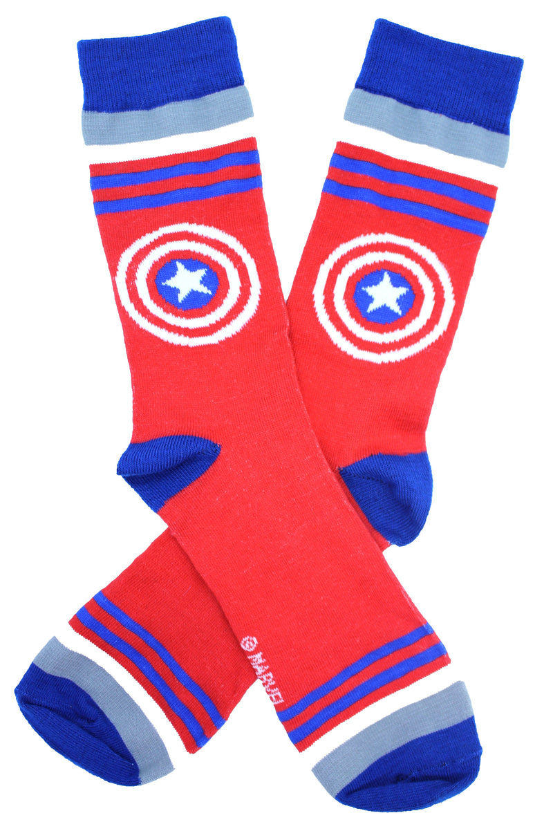 Captain America Logo Striped Logo Mens Crew Socks