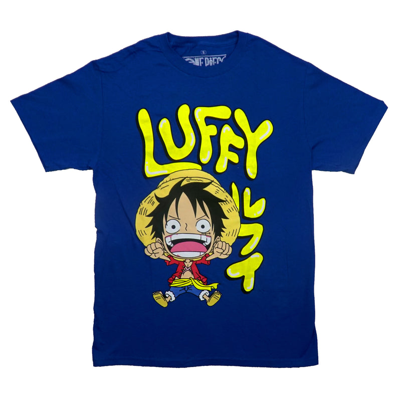 One Piece Mens T-Shirt - Giant Chibi Luffy Under Bubble Name - Inmyparentsbasement.com