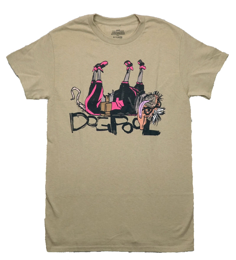Deadpool and Wolverine Mens T-Shirt - Dogpool Upside Down Over Name