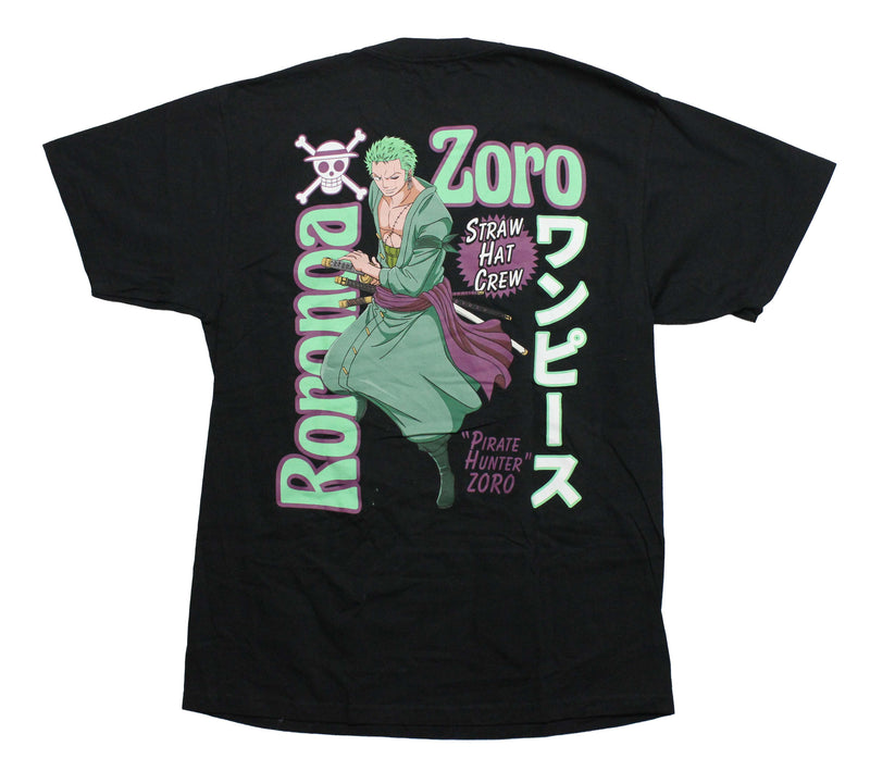 One Piece Mens T-Shirt - Roronoa Zoro Lapel Logo and Image on Back