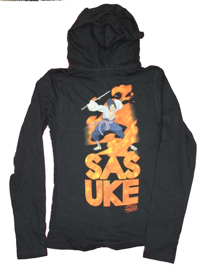 Naruto Shippuden Girls Juniors Hoodie  - Sasuke Battling Orange Name Splash