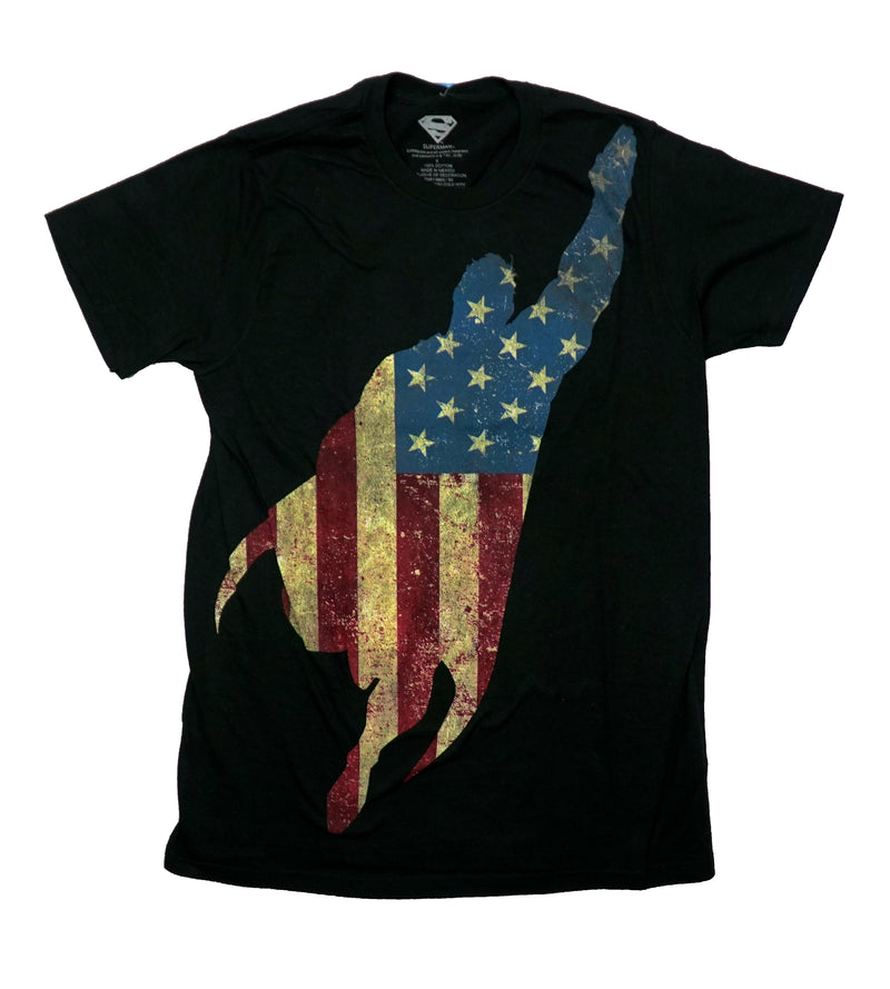 Superman Mens T-Shirt - Flying American Flag Silhouette - Inmyparentsbasement.com